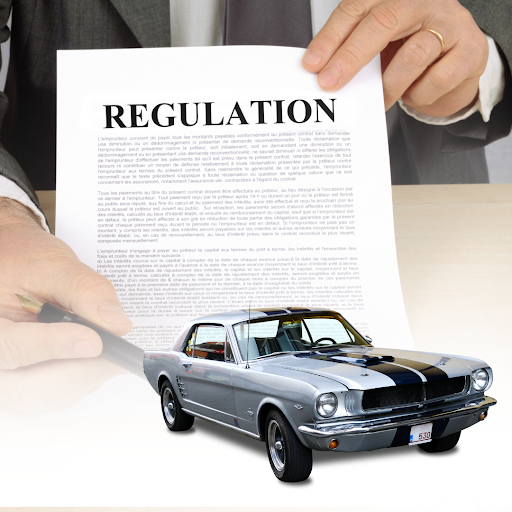 Car regulations document with classic vintage car model
